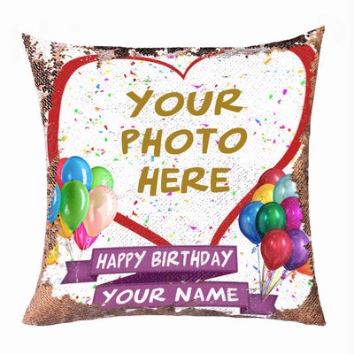 Happy Birthday Baby Cute Custom Sequin Cushion Cover Photo Gift Number 1